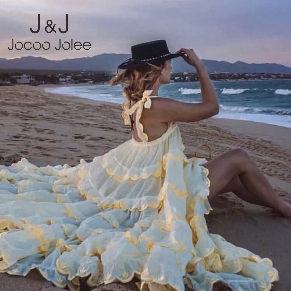 

Women Vintage White Maxi Long Dress Elegant Strap Cascading Backless Ruffle Loose Midi Dress Casual Sweet Lace Vestidos 210518, Blue