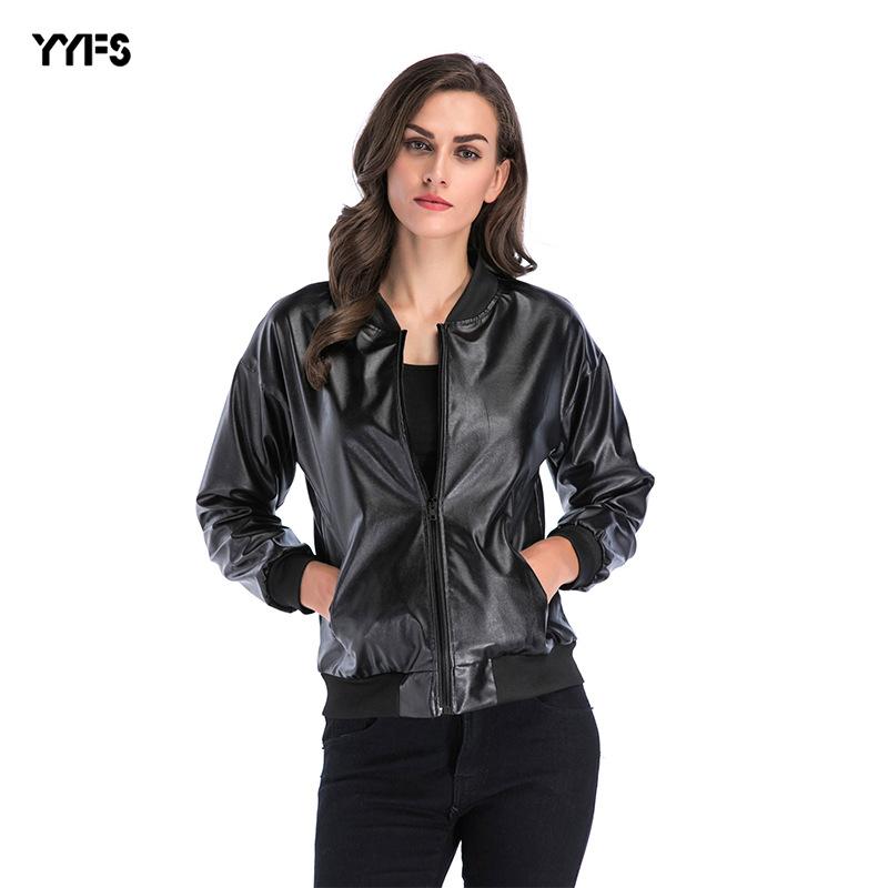 

Women's Leather & Faux Style Pu Coats And Jackets Women 2021 Fashion Loose Collar Zipper Coat Befree, Black