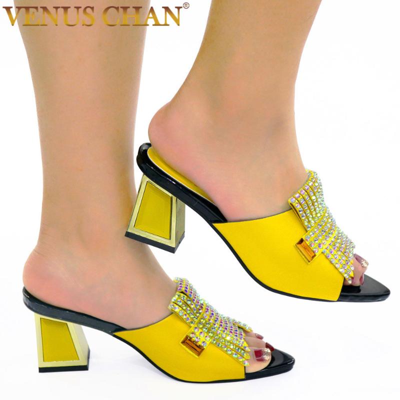 

Latest Design Italian Shoes Nigerian Open Toes Sandals Party Women's Slippers With Diamonds For Dress, Black