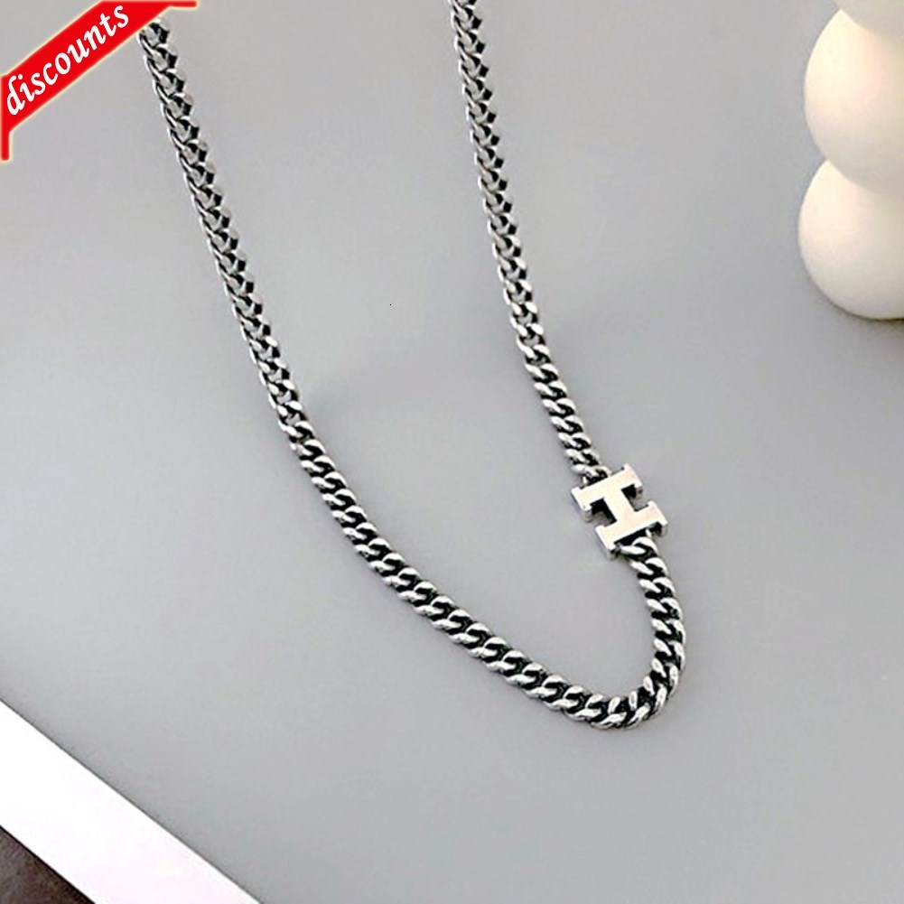 

Korean version ins personality design letter H Necklace female clavicle chain Thai silver retro necklace jewelry manufacturers direct