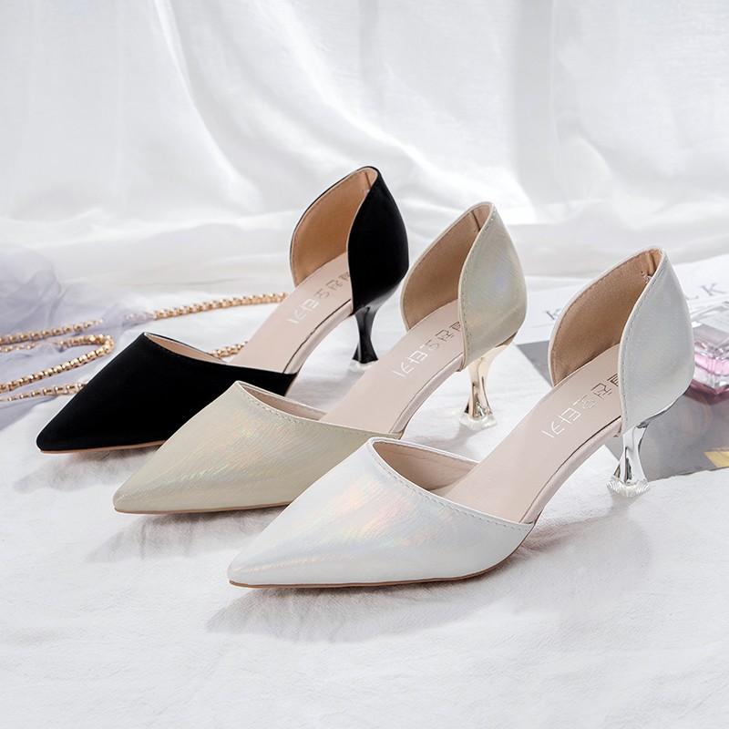 

Dress Shoes 2021 Sexy Ladies Woman Pumps Shine Solid Gold Women Pointed Toe Slip On Shallow Thin High Heels Casual, Black
