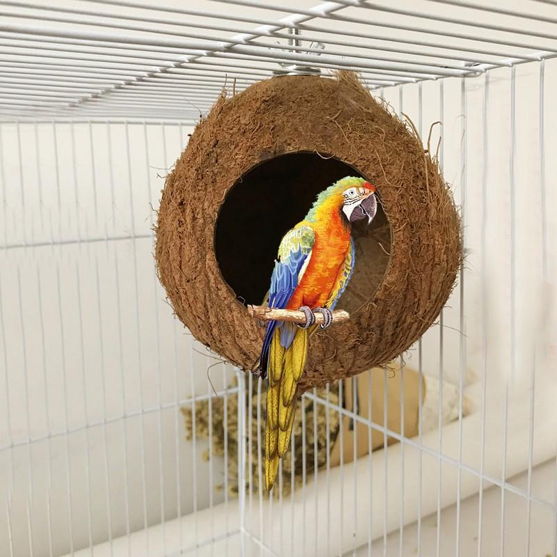 

Natural Coconut Shell Bird Cages Parrot House Nesting Cage With Hanging Lanyard For Small Pet Parakeets Finches Sparrows