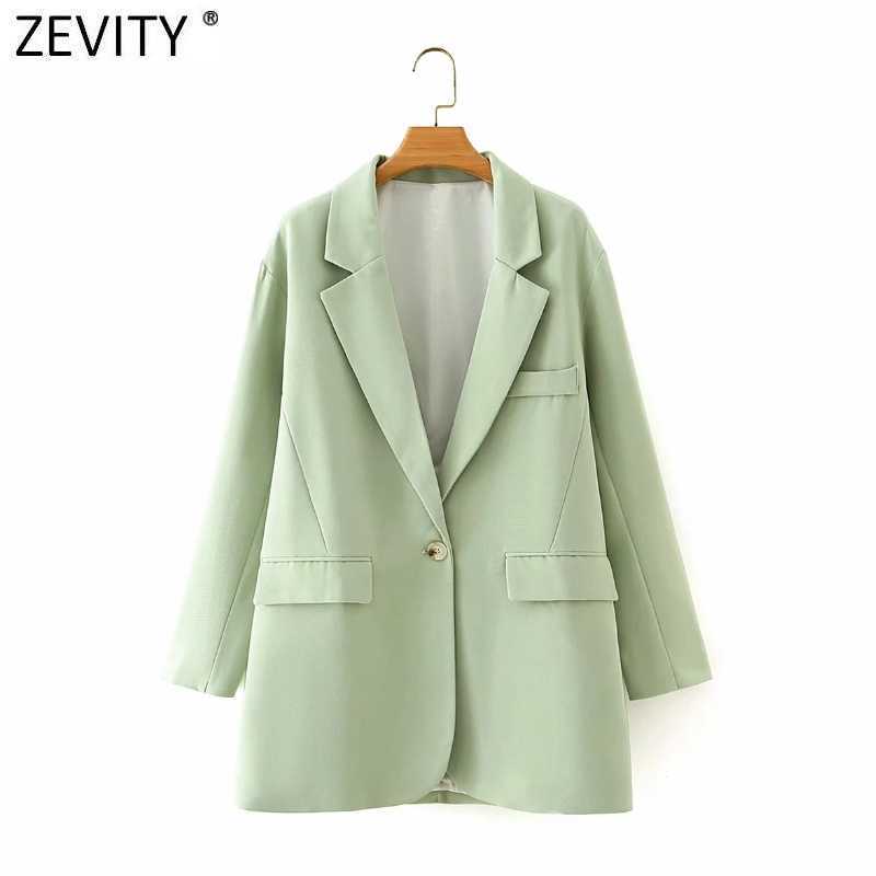 

Zevity Women Fashion One Button Solid Long Blazer Coat Vintage Long Sleeve Notched Collar Female Outerwear Chic Suits Tops CT556 210603, As pic ct556dt