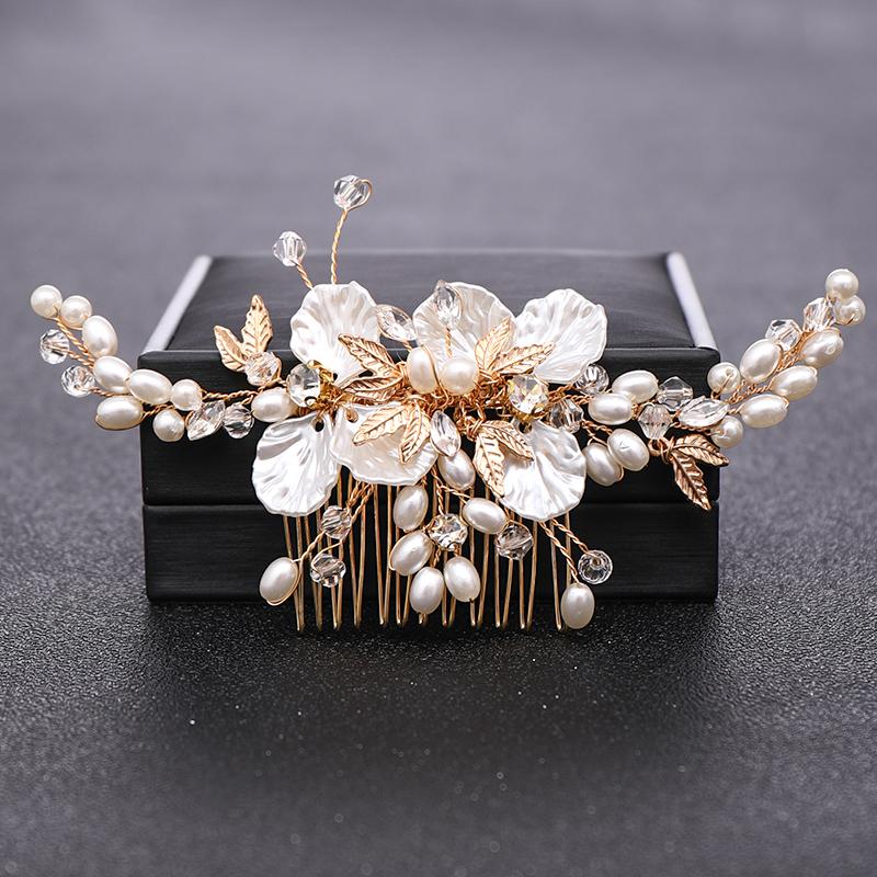 

Hair Clips & Barrettes Vintage Handmade Gold Wedding Bridal Combs Accessories Crystal Pearl Flower Headpiece Women Jewelry Ornaments, Golden;silver