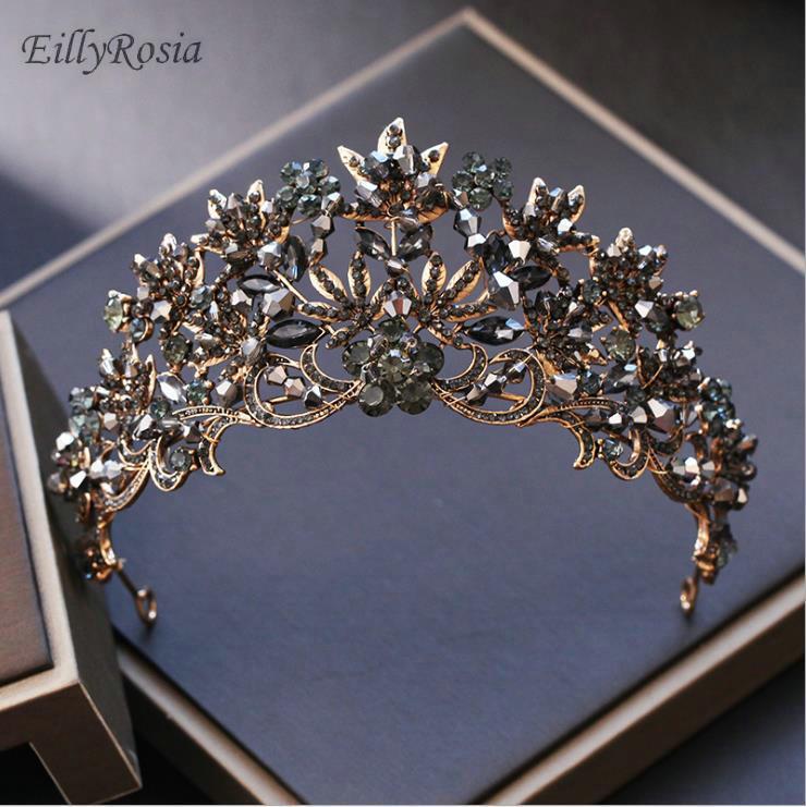 

Hair Clips & Barrettes Black Crystals Bling Women's Tiaras And Crown Flowers Shape Rhinestones Vintage Headbands Bridal Accessories, Golden;silver