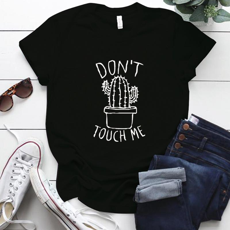 

Don't Touch Me Cactus Funny Printing Woman Tshirts Casual Plus Size O-neck T Shirts Women Harajuku Kawaii Cute Mujer Camisetas Women' T-Shi, Bk