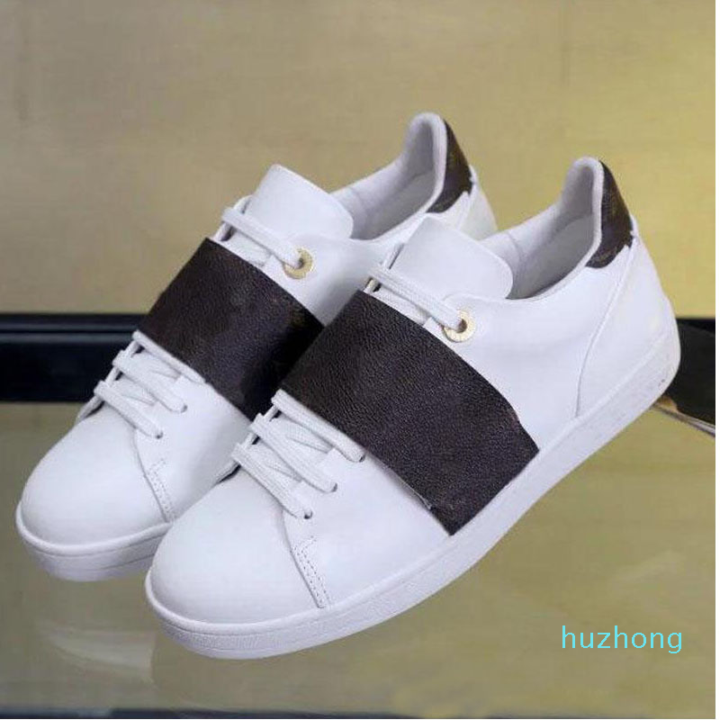 

White Casual shoes women Travel 100% leather lace-up sneaker fashion lady designer Running Trainers Letters woman shoe Flat Printed Men gym, Brown