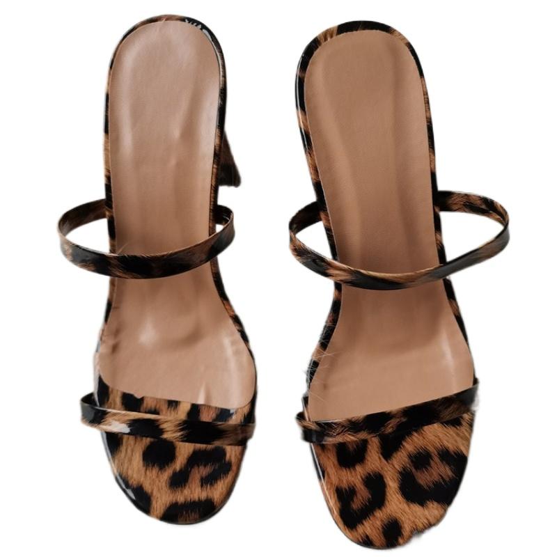 

Slippers 2021 Summer Women Retro Leopard Print Designer Thick Heel High Heels Fashion Simple Jelly Transparent, Black