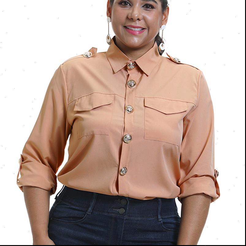 

6xl military casual womens blouses button blusa feminina plus size with pocket offices lady q30, White