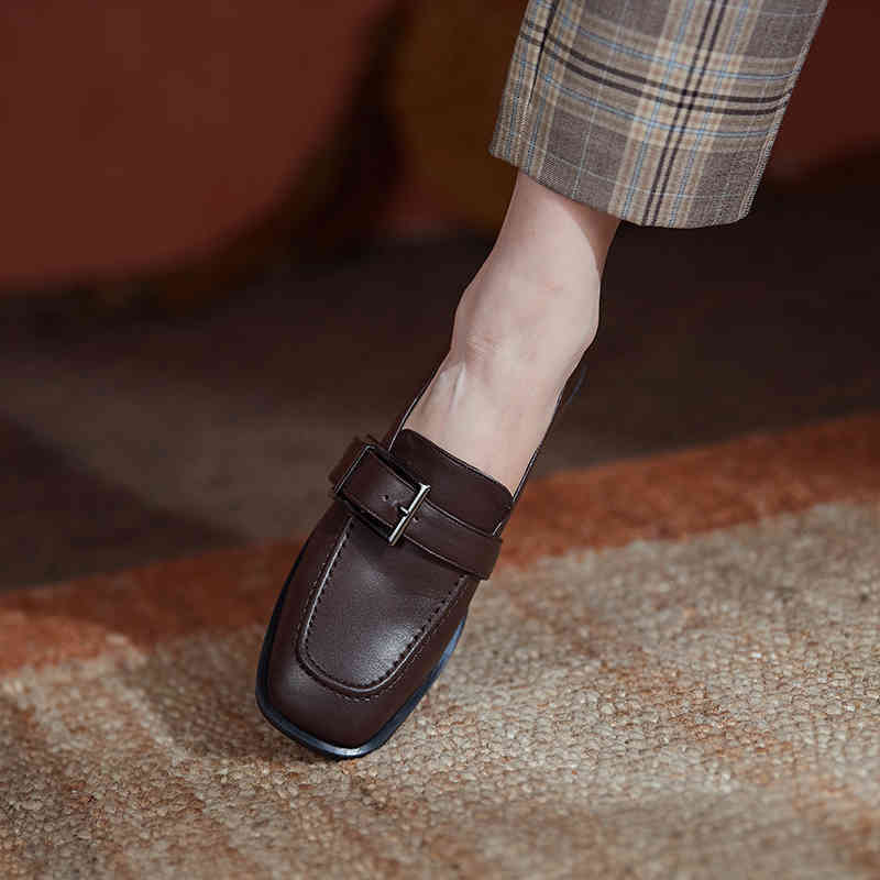 

sandals women's pumps leather shoes plus size 22-25.5cm of two fivela layers classic metal moccasins retro 2 colors m2mt, Black