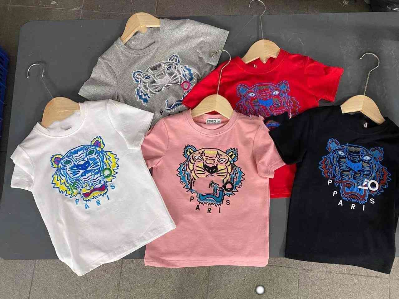 

designer baby kids clothing 2021 Summer Short Sleeve T-Shirt fashion boys and girls half sleeve T-shirt short T children's roun tiger, Blue