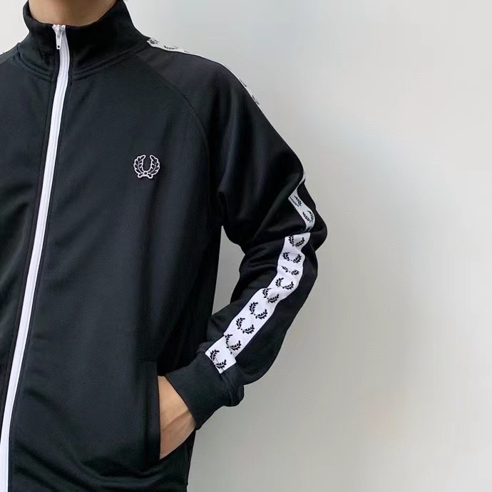 

Maisui Jianchao couple's casual Fred stand collar contrast zipper sports jacket, White;black