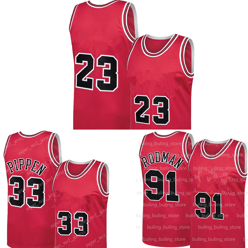 

Scottie 33 Pippen Jersey Retro Michael 23 Jersey Dennis 91 Rodman Jersey 1996 Men's Retro Mesh, Black;red
