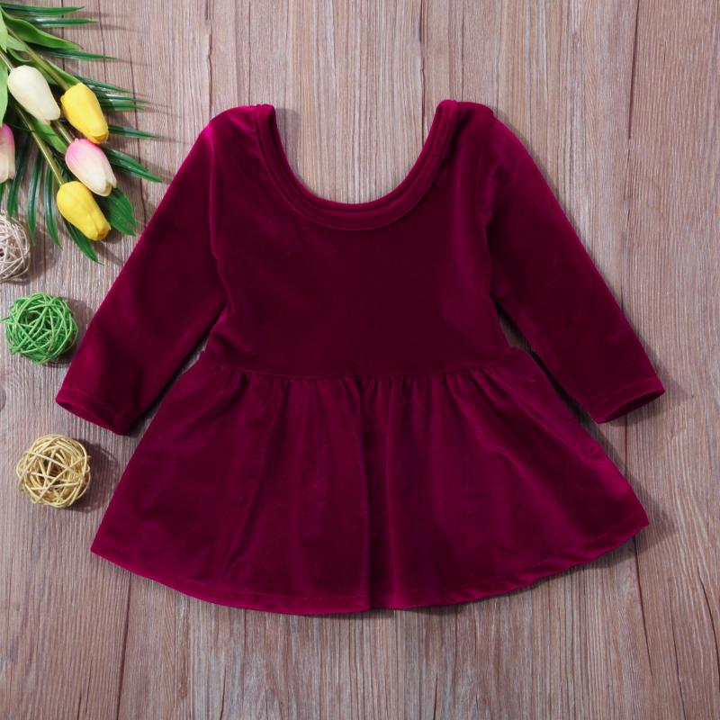 

Girl's Dresses Born Baby Girl Clothes Long Sleeve Pleuche 0-24M, As pic