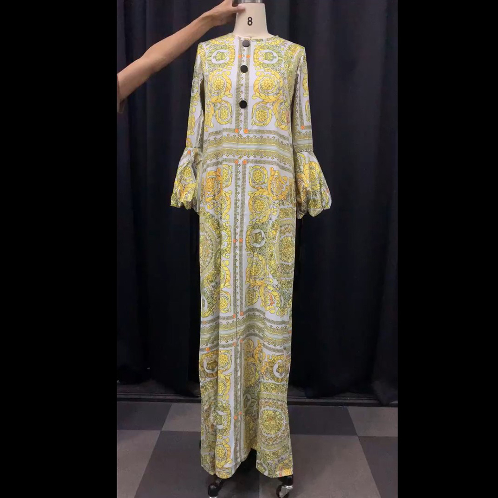 

2021fall long sleeve maxi dress african ladies rich bazin golden print vintage plus size 3xl floor length women party long dress, Black;gray