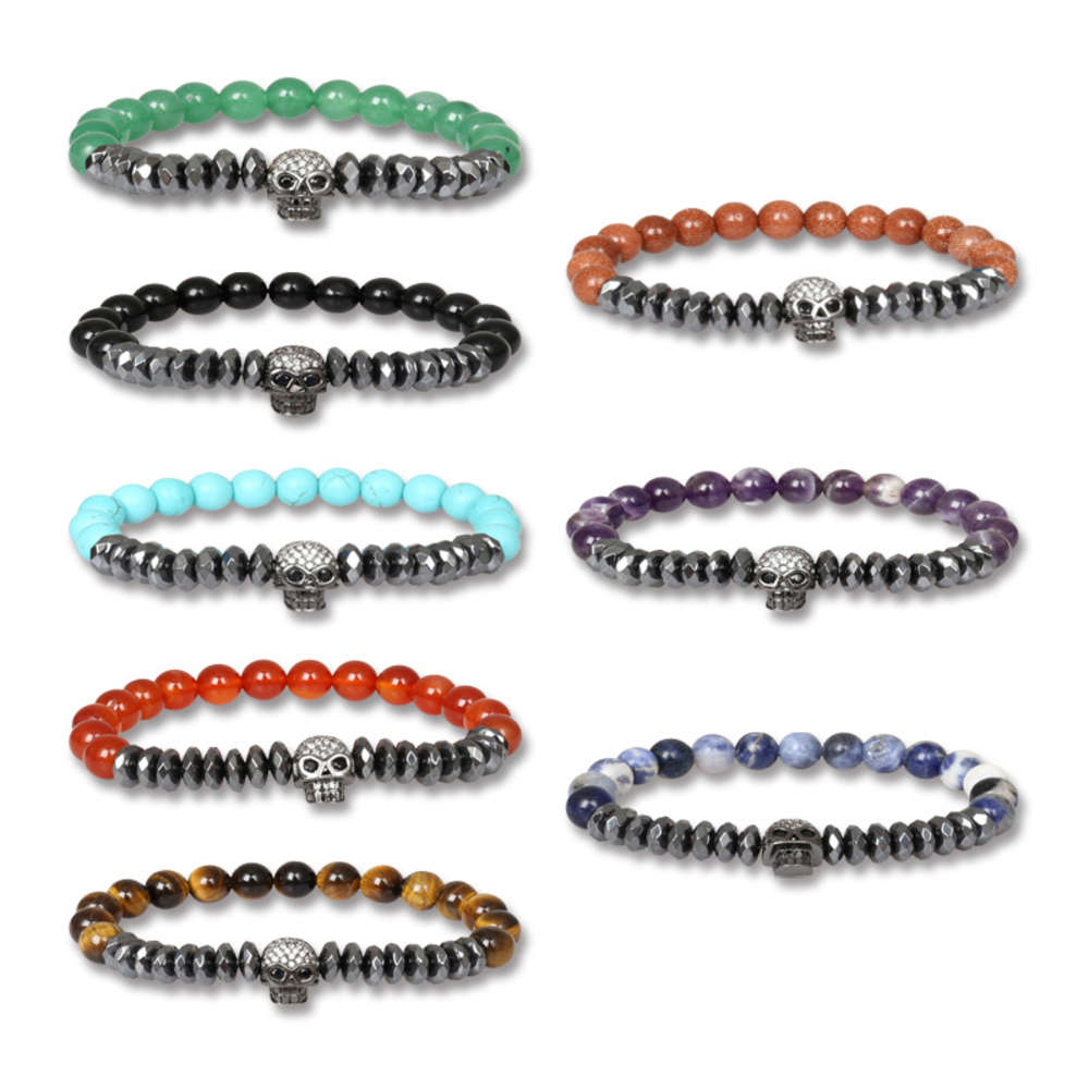 

,bracelet style natural chert beads micro inlaid Zircon Bracelet skull agate crystal bracelet, Golden;silver
