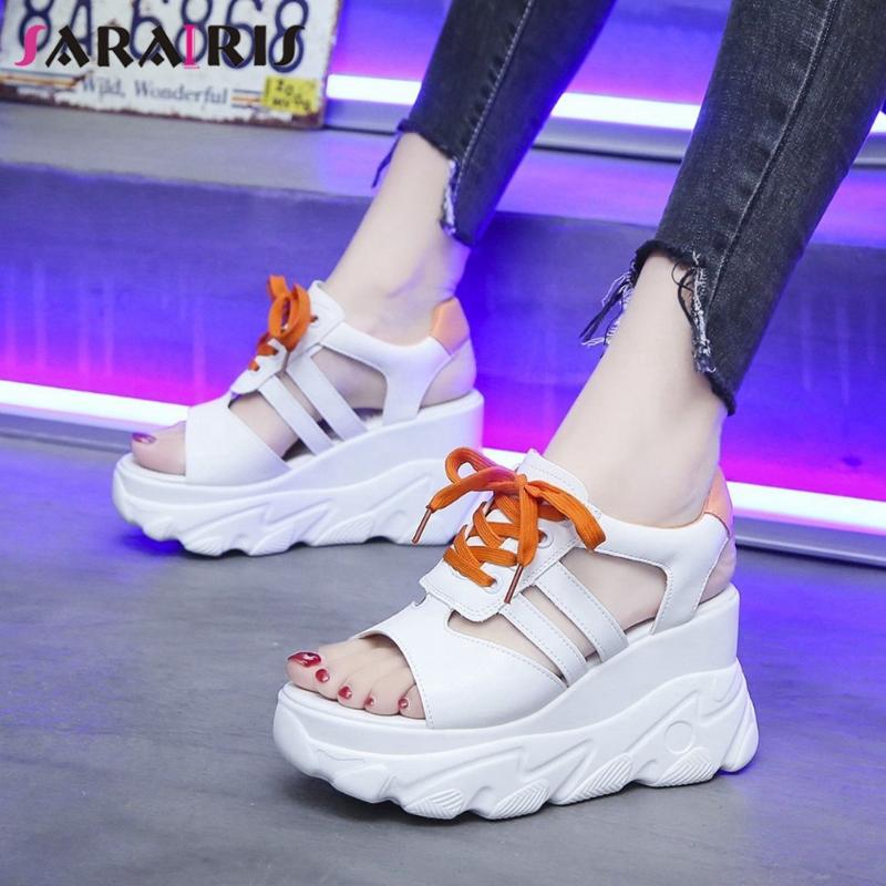 

SaraIris Solid Lace Up Platform Wedges Sandals Women Casual Leisure Comfy Quality Ladies Shoes Dress, Black