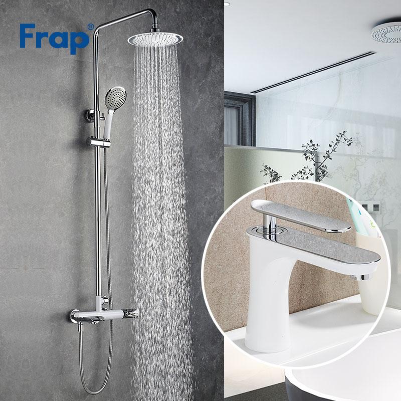 

Frap 1 Set Bathroom Shower Faucet With Basin Faucets Brass Made Rainfall Head Tub Mixer Taps Y24004+Y10132 Sets
