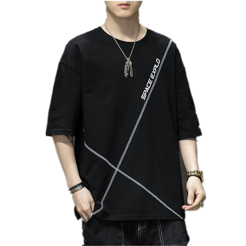 

Mens Loose Fit Short Sleeve Shirts Crew Neck T-Shirt Cotton Shirt Casual Solid T-Shirts Skateboard Workout Athletic Tee, Black