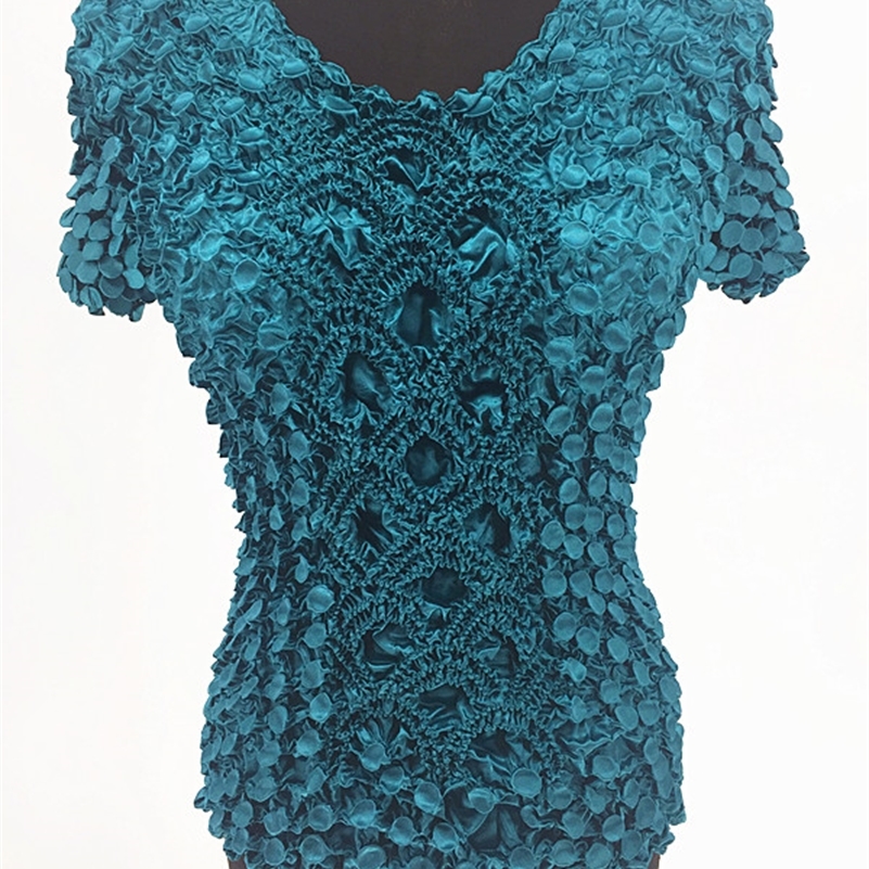 

New Women Elastic Popcorn Tops short Sleeve Shirt Coin shirts 210317, Pink