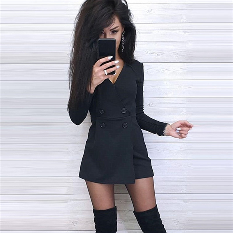 

2021 Hot Fashion Womens Ladies V-Neck Long Sleeve Wide Leg Rompers Womens Jumpsuit Short Summer Playsuit, Black