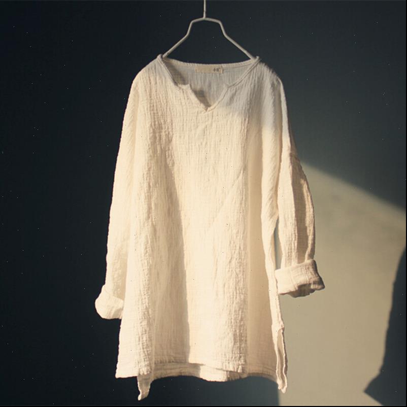 

women cotton linen t shirts brief autumn long sleeve thick warm casual vintage female, White