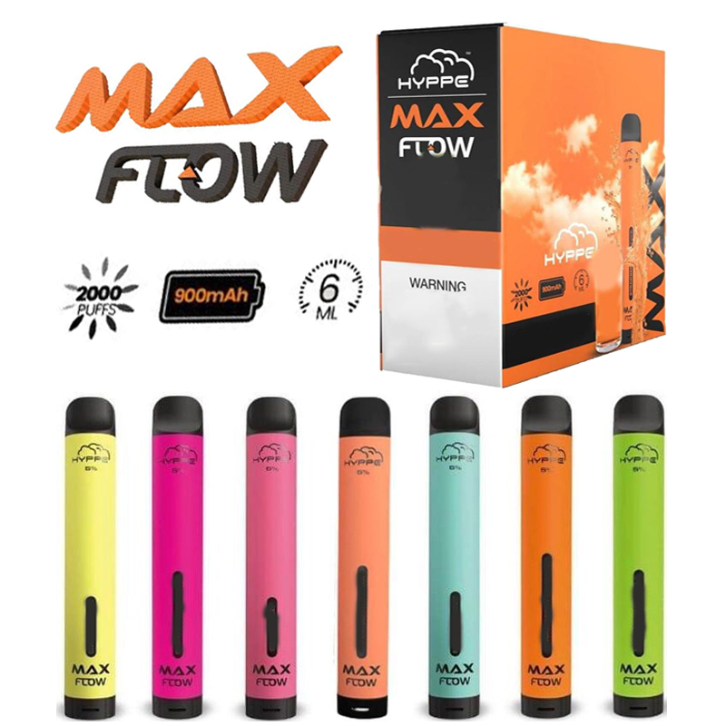 

HYPPE Max Flow Disposable Cigarettes Pod Device 2000 Puffs Pre Filled 6ML Vape 900mAh Battery E Cigs