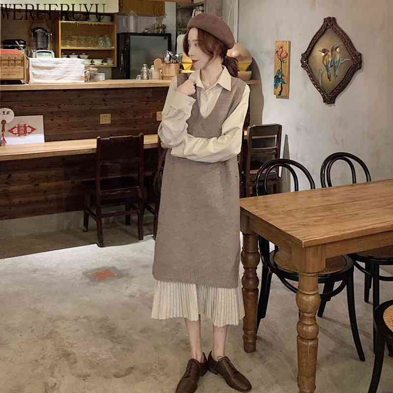 

WERUERUYU Simple Fashion Pure Colored Women Clothes Medium-long Sleeveless Knitted Waistcoat Sweater Coat Female 210608, Photo color