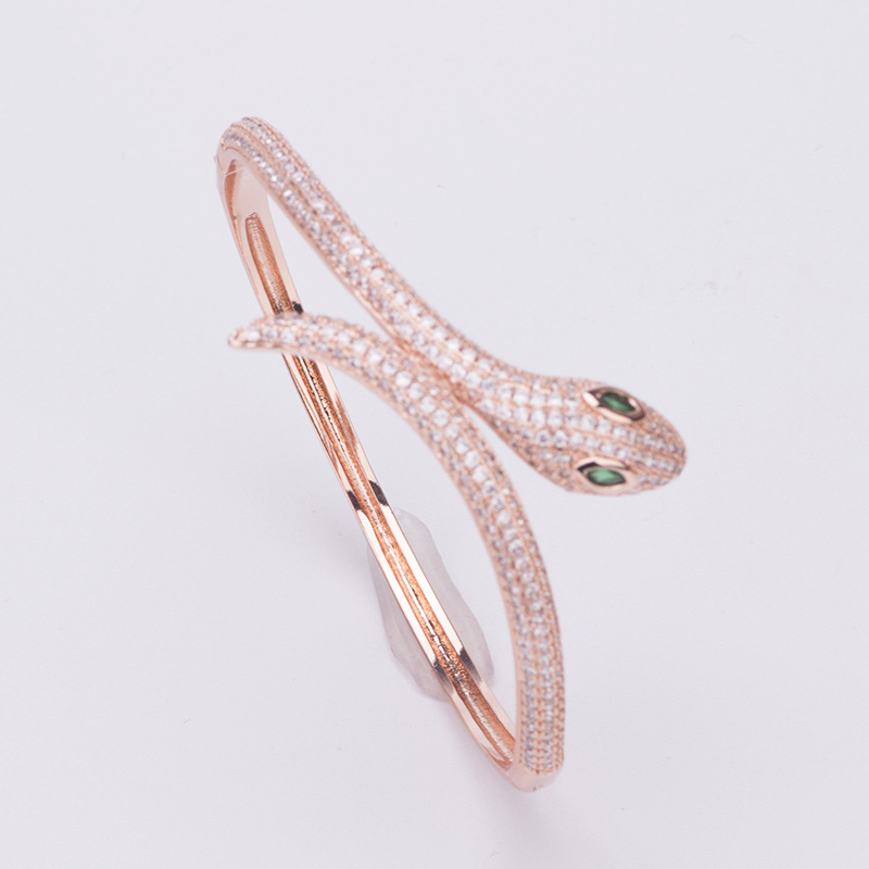 

charm snake bangle jewelry electroplated copper gold inlaid with diamond bracelet fashion animal bracelets women accessories wholesale, Black