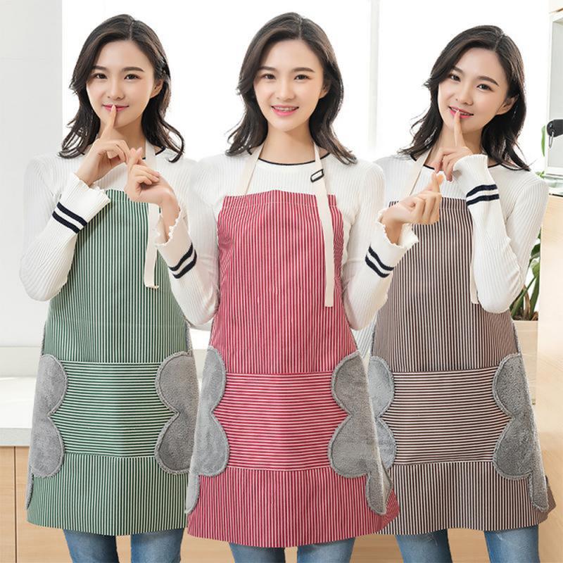 

Kitchen Waist Apron Wipeable Waterproof Oil-Proof For Home Cooking With Side Hand Towel Women Baking Accessories Aprons