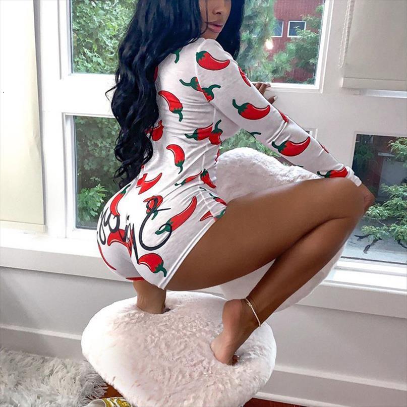 

style chili printed short women romper long sleeve casual v neck bodycon slim stretch autumn christmas playsuits, Black;white