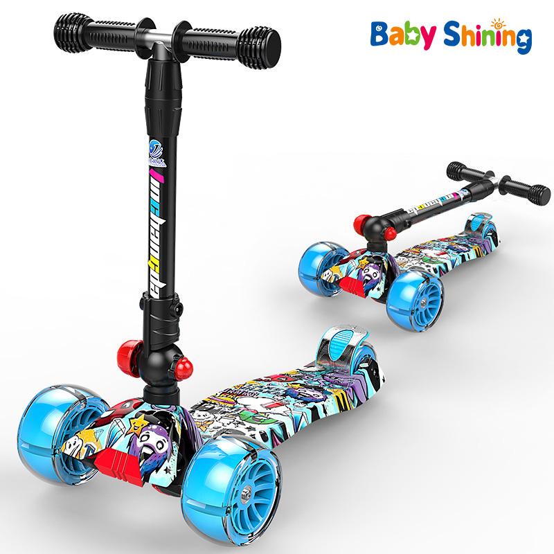 

Gift Sets Baby Shining Children Scooter Foldable Adjustable Height Easy Turning 3 Wheel Kids Boys Girls Flashing Wheels