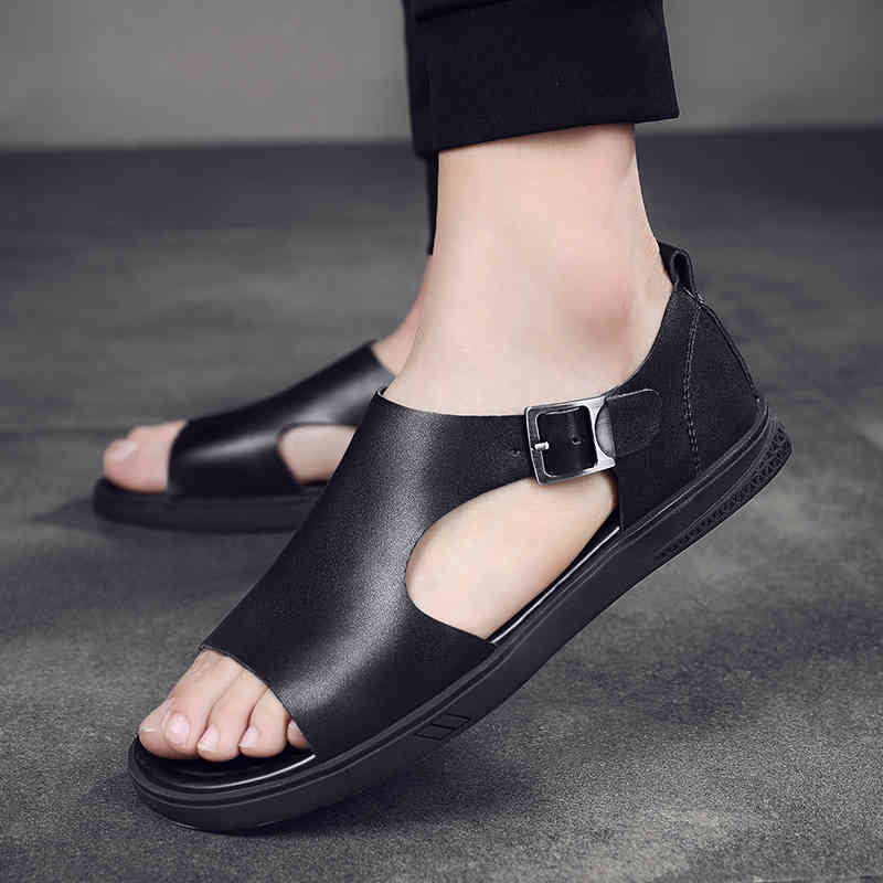 

slippers men casual sandals outdoor beach classic leather slip on male flat breathable fashion black mens summer men x51j