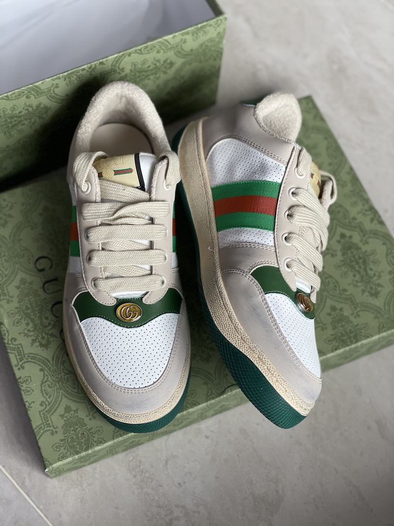 

2021 Men Luxury Leather Screener Woman Sneaker Fashion Classic Distressed Dirty Trainers with Web Green Red Stripe Mens Casual Shoes Top Quality 320, Black