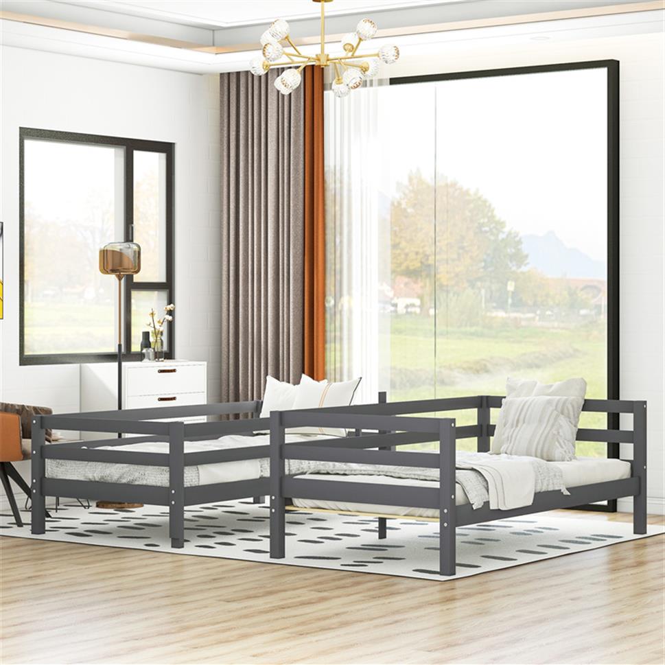 

Twin-Over-Twin Bunk Bed, Loft Bed With Ladder ,can be divided into Two Beds,Graya35