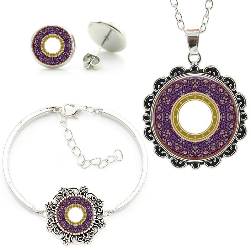 

Earrings & Necklace Exquisite Women Celtics Art Pendant Bracelet Jewelry Set Meditation Mandala Sets For Gifts, As pic