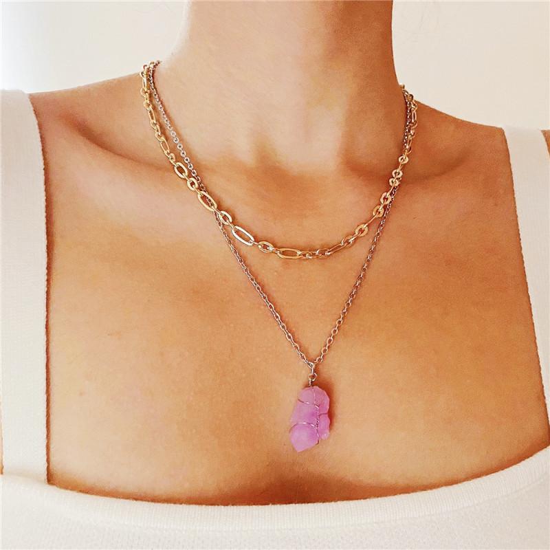 

Pendant Necklaces 1 PC Fashion Bohemia Natural Stone Choker Gold Color Crystal Necklace Sweater Chain For Women Wedding Party Gift