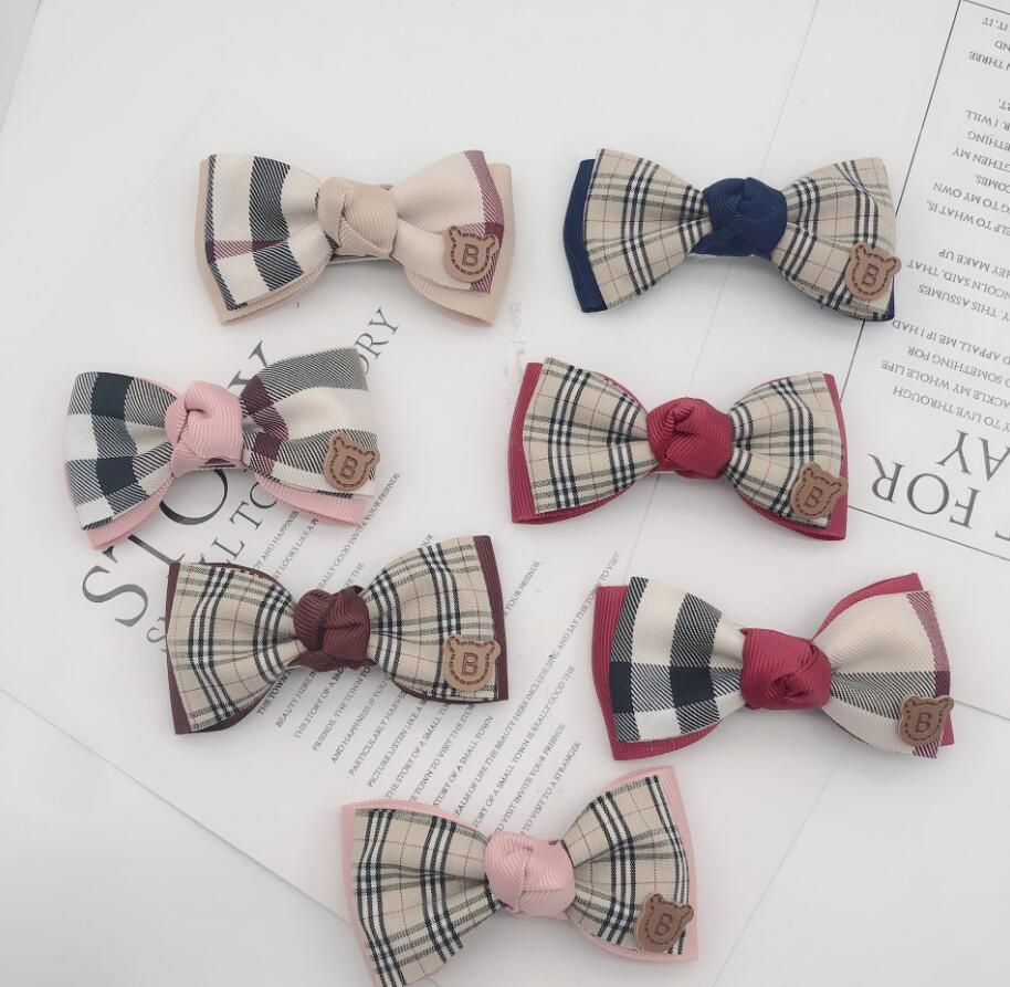 

Women Classic Designer Grid Pattern Print Girls Barrettes Double Layer Bowknot Duckbill Clip Letters British style Hair Clips Accessories