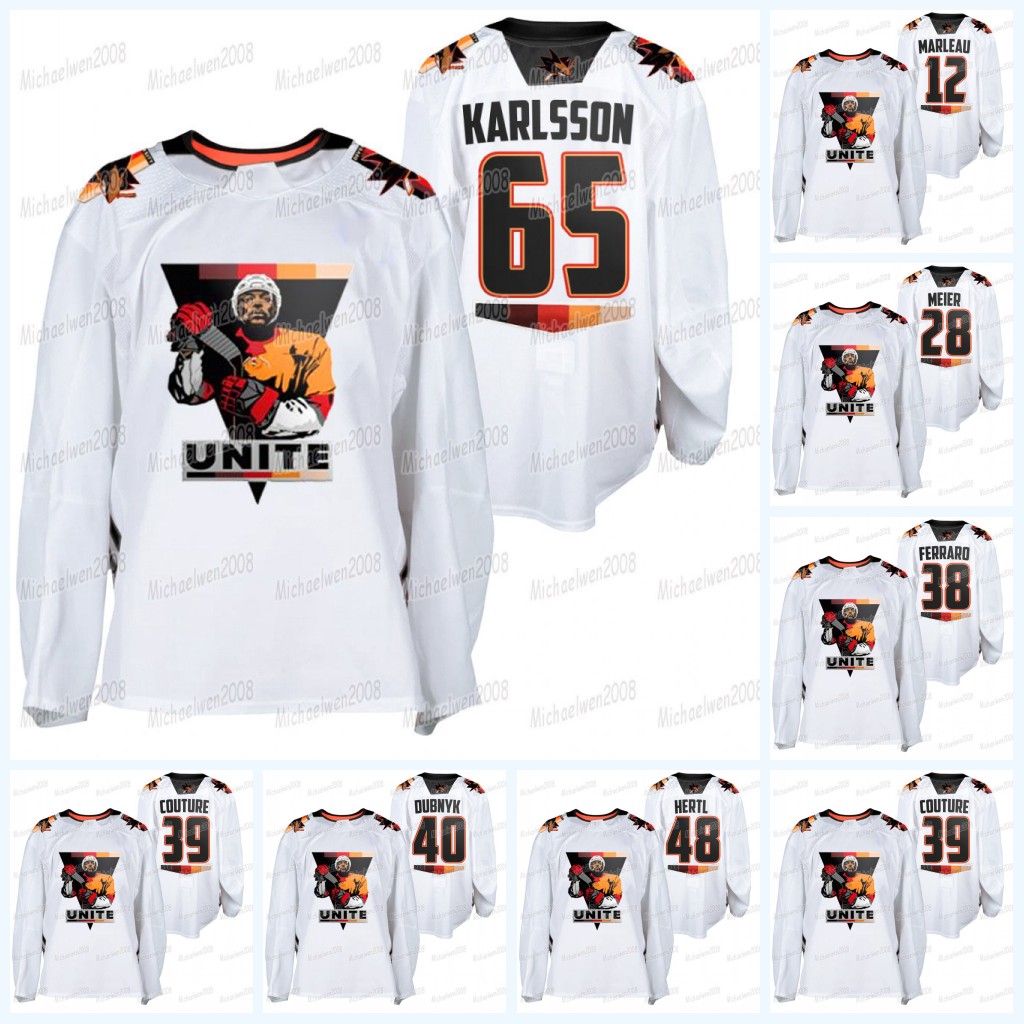 

Logan Couture San Jose Sharks 2021 Terry Smith Unite Jersey Erik Karlsson Tomas Hertl Brent Burns Joe Thornton Kevin Labanc Aaron Dell Micha, Black;red