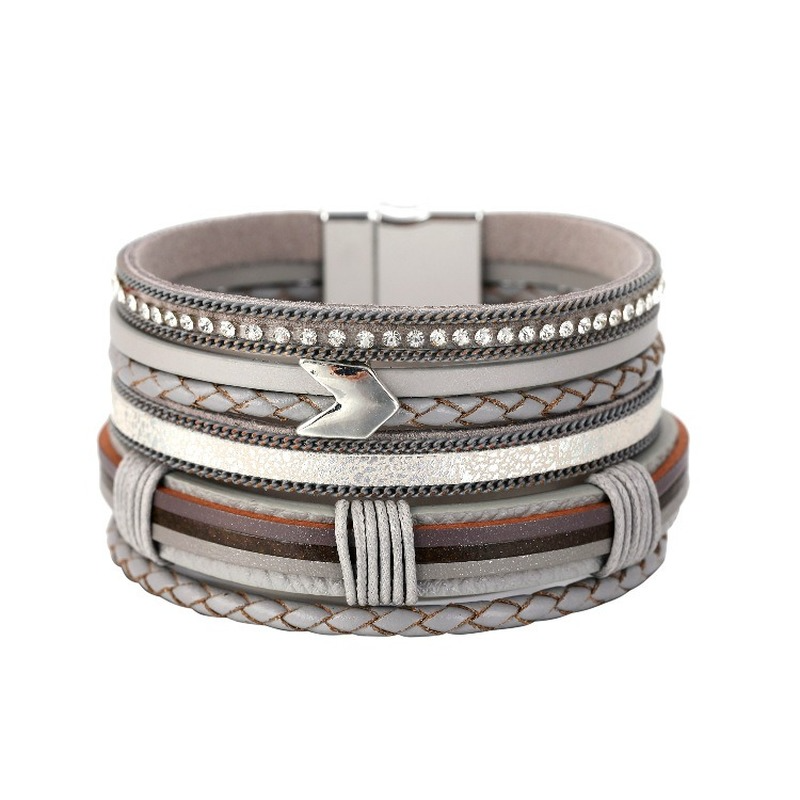 

Boho Multilayer Leather Bracelets Handmade Braiding Wide Magnetic Clasp Leather Wrap Bracelets Party Jewelry Gift