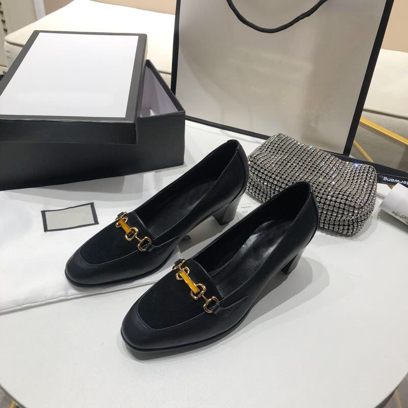 

Classic 2021 Women Square High Heels Genuine Leather Platform Brand Designer Party Dress Shoes Ladies Fashion Pumps Size 35-40, White