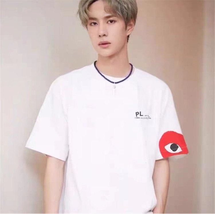 

Fashion Designer short sleeve women's white green black T-shirt parent child embroidery loose pure cotton couple's wear, White;black