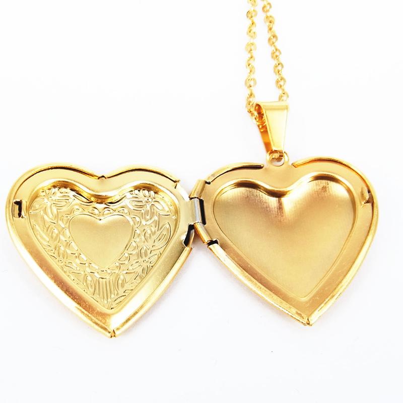 Pendant Necklaces KUNIU Retro Necklace Heart-shaped Open Phase Box Couples Lovers Women Female Elegant Golden Carved Jewelry Accesorries-image-706613316