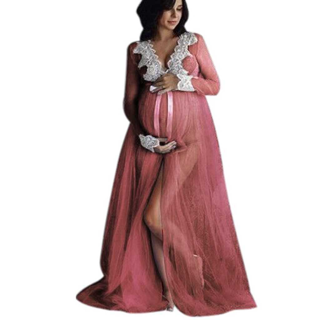 

Summer Marernity Dresses Pregnants Photography Lace Maternity Dress Women Pregnancy Maxi Long Dress robes de maternité Y0924, Red
