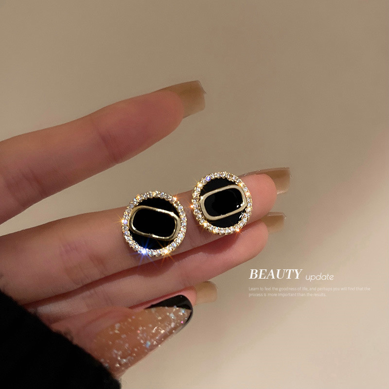 

Korean Style Personality Letter Earrings Charm Diamond Gold Plating Studs Circle Rhinestone Eardrop 925 Silver Needle