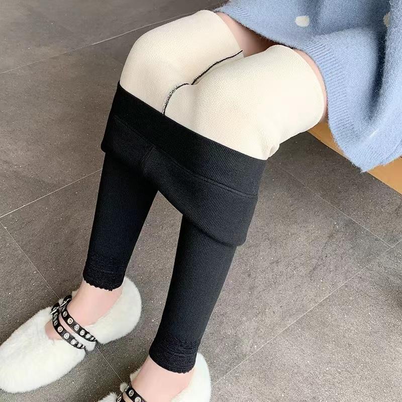 

Women's Leggings 2021 High Waist Autumn Winter Women Pants Warm Thread Slim Solid Comfortable Keep Stretchy Lace, Black 150g