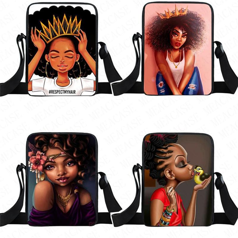 

African Afro Girls Fanny Pack Cartoon Purses Teens Crossbody Bags Kids Children Students One-Shoulder Messenger Bag Sports Travel Tote, Mixed or choose from 35 colors