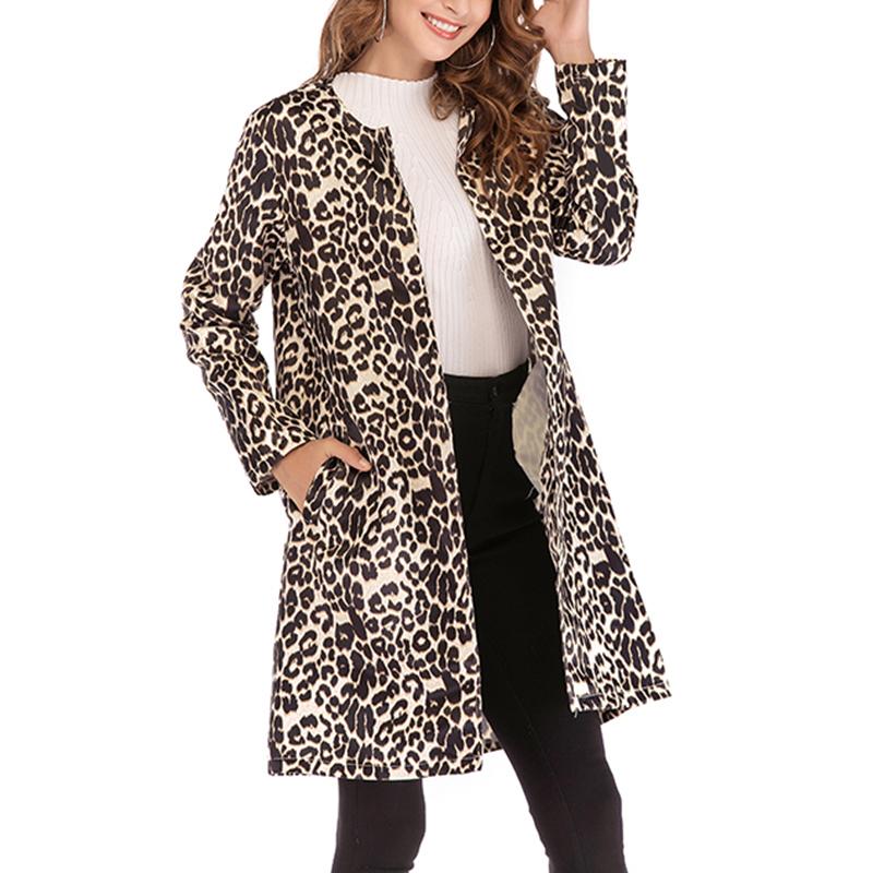 

Women's Fur & Faux Fashion Women Sexy Leopard Print Coat Winter Warm Wind Jacket Cardigan Long Slim Female, Black
