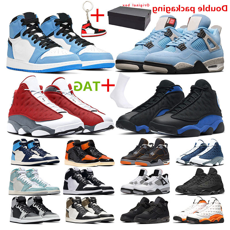 

men basketball shoes jumpman 13s Flint Hyper Royal 1s University Blue Smoke Grey 4s Fire red Black Cat women sport sneaker trainer, 2 obsidian