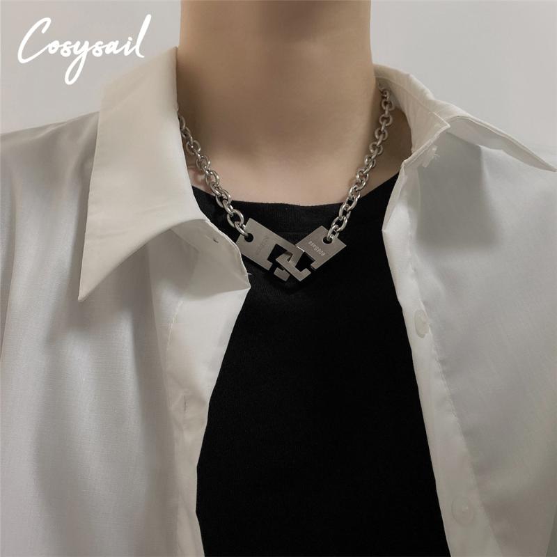 

Chains Cosysail Exaggeration Square Buckle Pendant Necklace For Female Stainless Steel Chain Clavicle Statement Jewelry Gift, Silver